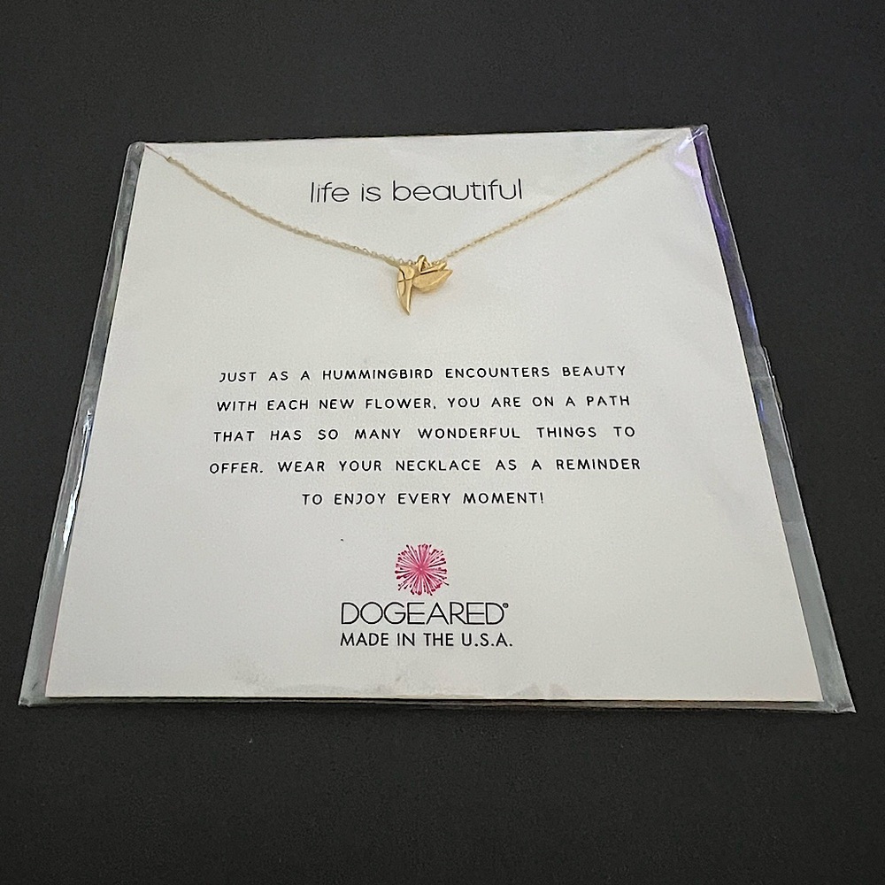 Dogeared Gold Dipped “Life Is Beautiful” Hummingbird Necklace, NWT
